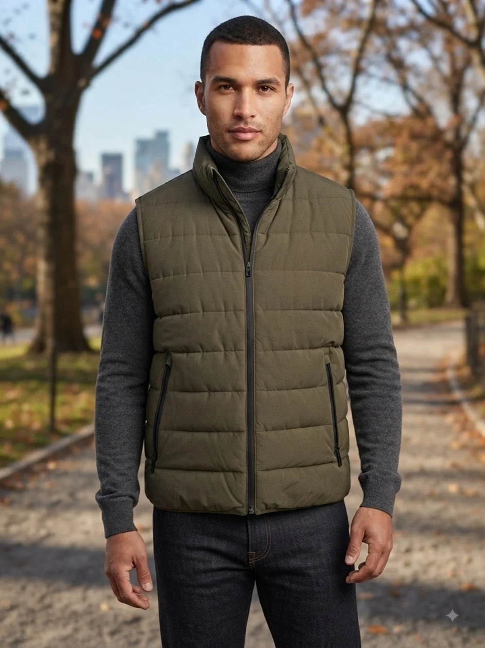 Abercrombie & Fitch Olive Green Quilted Puffer Vest